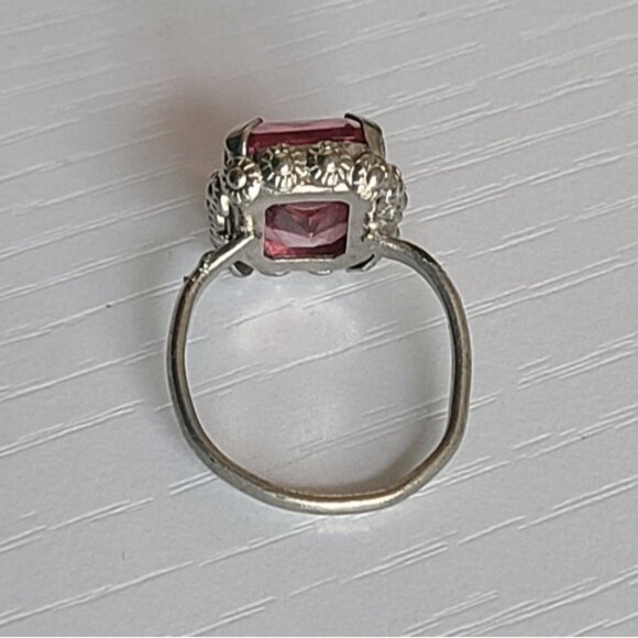 Vintage Boho Antique Sterling Silver Rectangle Pink Topaz Crystal Ring 6 - Picture 12 of 14